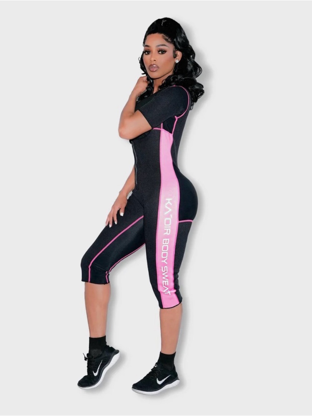 KA'OIR Keyshia Fitness Body Sweat Suit Pink and Black Size S/M